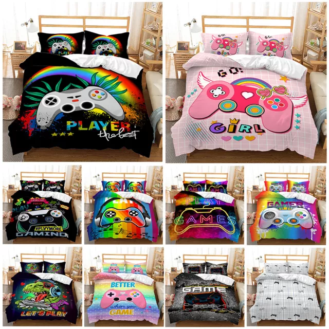 Gamer Game Gamepad Controller Checked Rainbow Colour Doona Duvet Quilt Cover Set