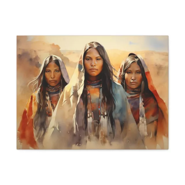 Enchanting Pueblo Women Watercolor Art - Canvas Gallery Wrap - 5 Sizes