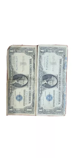 2 1957 Silver Certificate One Dollar Bills Blue Seal Series 1957 A Us Old Money