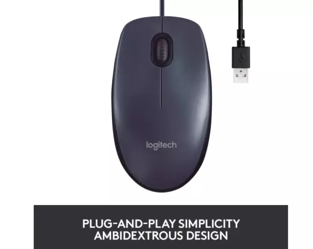 Logitech B100 Corded Mouse Wired USB 2.0 Computers Laptops Left/Right Ambidextro