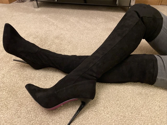 black faux suede over the knee boots