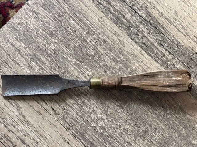 Antique T Tillotson & Co Sheffield 1 1/4" Gouge Chisel w/ Maker's Mark - RARE