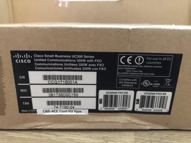 Cisco UC320W Router with Antennas & UK PSU Cisco UC320W-FXO-K9 -NEW- (Inc VAT)