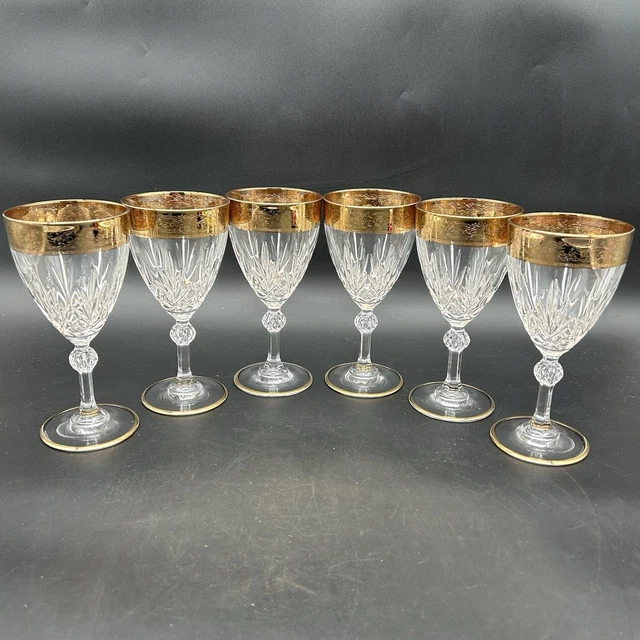 CREART ITALY CRYSTAL24% LEAD 花器 クリスタル Cre Art Italian Crystal Wine Glasses: 24kt Gold Plated