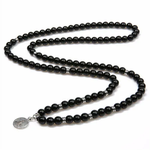 6mm Obsidian 108 Beads Buddha Pendant Bracelet Buddhism Cuff Lucky