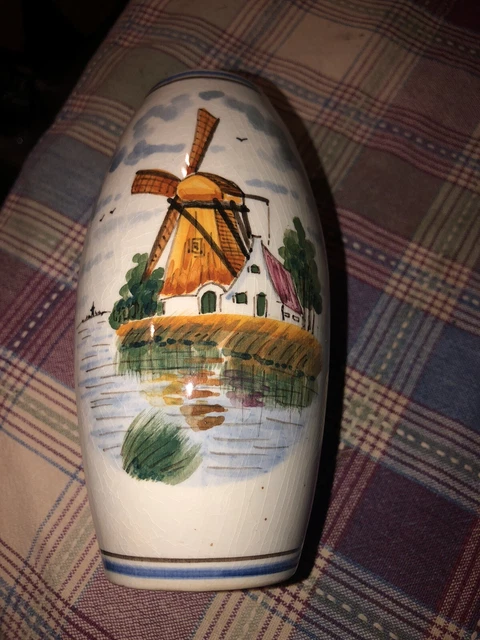 Vintage 6" Delft Polychrome Windmill Bud Vase Signed ***Read Below***
