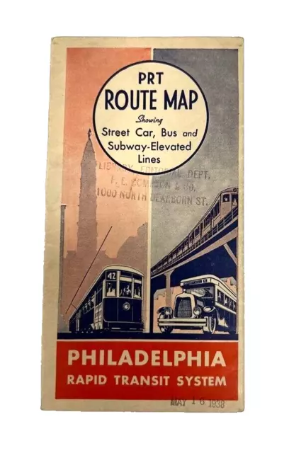 Vintage 1938 Route Map Philadelphia Rapid Transit System Streetcarbus