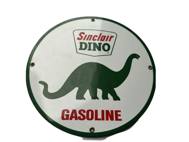 Vintage Porcelain Sinclair Dino Gasoline pump sign Original 12 inch