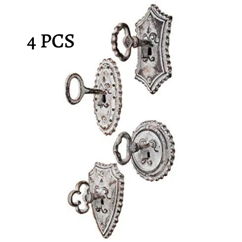 Set of 4 Rustic Key Hooks, Cast Iron, Wall Mounted Hooks NEW