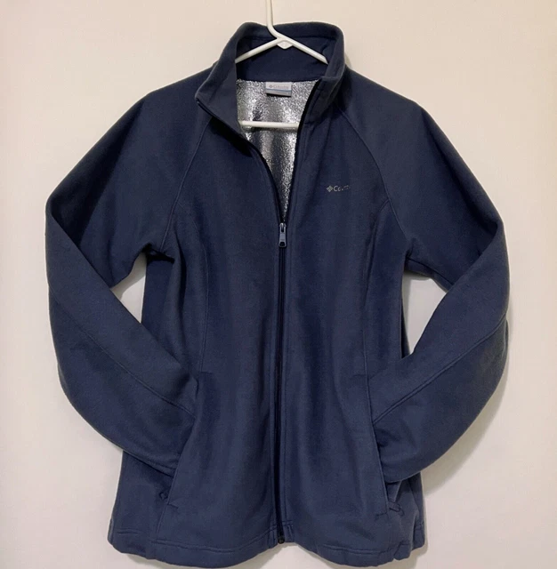 Columbia Omni-Heat Womens Large Full-Zip Heather Blue Insulated Thermal Fleece