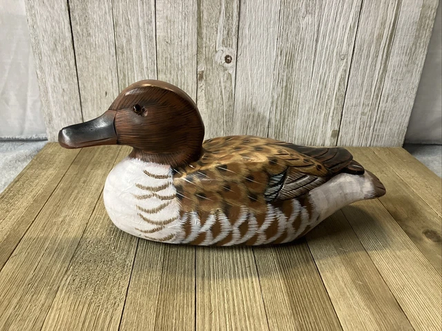 Hand Carved Solid Wood Duck Decoy Artist Signed Dated Hand Painted 1991 Vintage