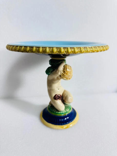 Antique Minton Majolica Figural Cherub Compote Antique Minton Majolica Figural Cherub Compote