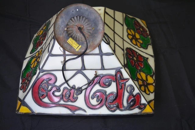 Coca Cola Hanging Lamp Tiffany Style Square Shade commercial used & working