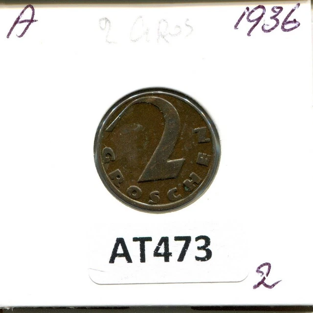 2 GROSCHEN 1936 AUSTRIA Coin #AT473U