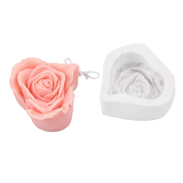 Stampo a candela in silicone a forma di cuore di alta qualità con fiori di rosa per progetti fai-da-te