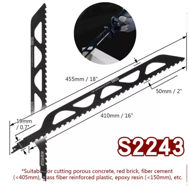 2 pz 455 mm HM lama calcestruzzo poroso pietra seghetto a sciabola lame per sciabola per Bosch 2