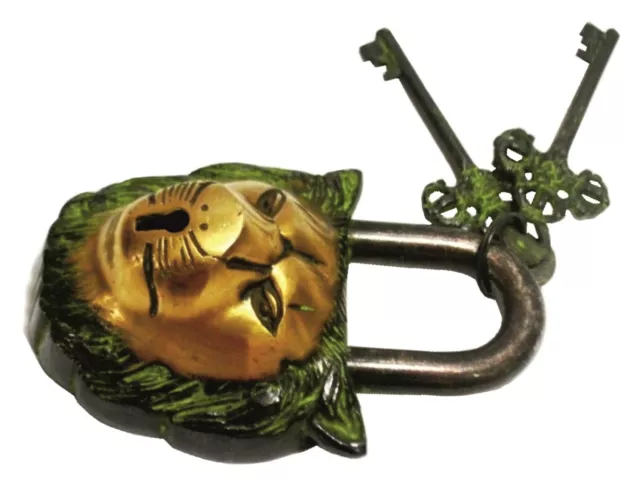 Lion Shape Antique Vintage Style Handmade Solid Brass Padlock With Working Keys