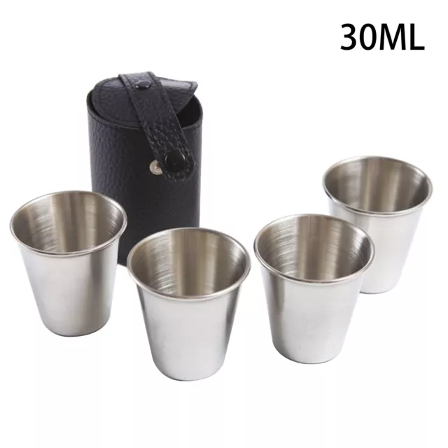 4x Portable  Stainless Steel Drinking Cup Set Bartending Cup Shot Schnapps & Bag