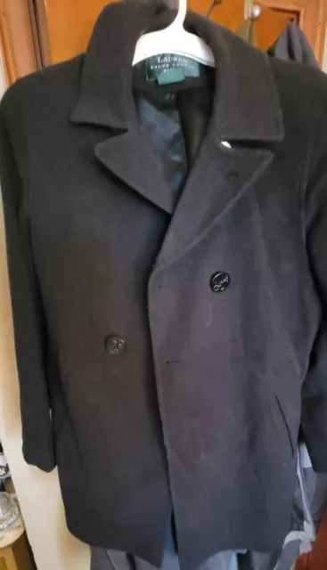 Ralph Lauren Wool Cashmere Coat Or Jacket, Size 8p Women's,  Black Pea Coat