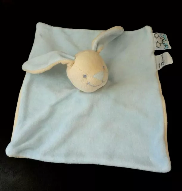 * Doudou Plat Amtoys Lapin Blanc Bleu Blanc Ecru Carre Souris Fromage - Ttbe
