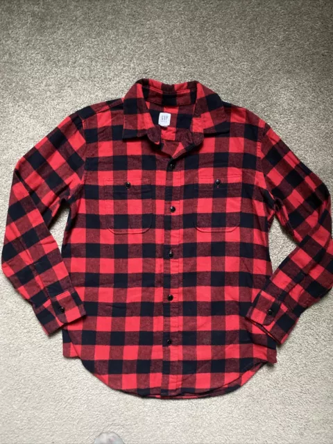 Boys Gap Kids Size Large Red And Black Buffalo Check Button Up Flannel Shirt