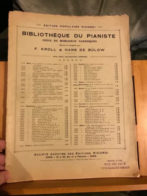 Mendelssohn Capriccio fa # m op. 5 partition piano Bülow ed. Ricordi