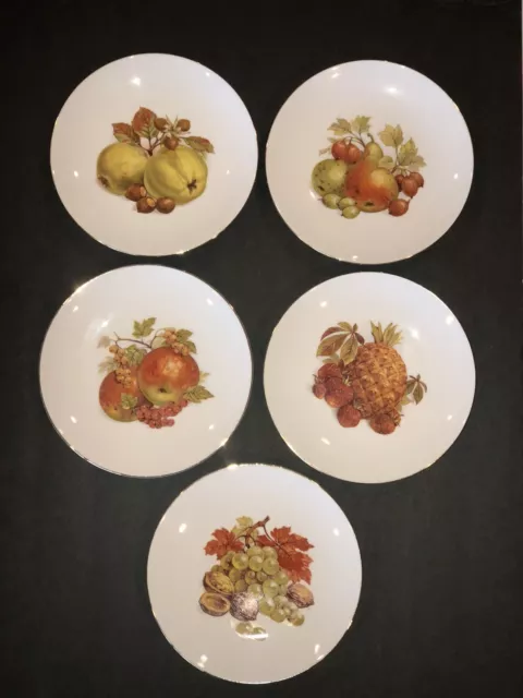 Vtg Set of 5 Bareuther Waldsassen Bavaria Germany 7.75" Fruit & Nut Salad Plates