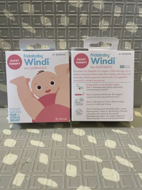 TWO Fridababy Windi Gaspasser 0+ Month 10 Ct ~ For Gas +Colic Relief Baby Infant