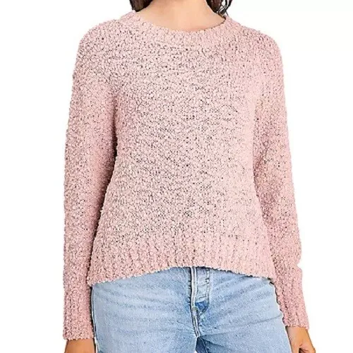 Sanctuary NWOT M Rose Pink Teddy Popover Cozy Boucle Knit Sweater Crew Neck