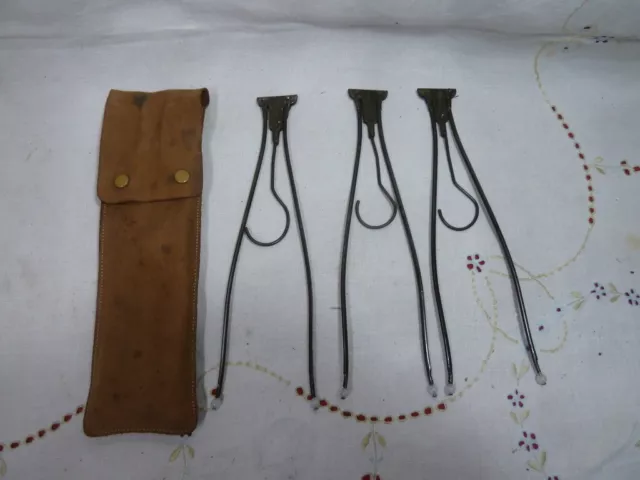 3 x ANTIQUE TRAVEL FOLDING COAT HANGERS FEATHERWEIGHT MARKED LEATHER VINTAGE