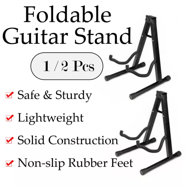 1/ 2x Non-slip Floor Rack Folding Guitar Stand Electric Acoustic Bass Gig Holder