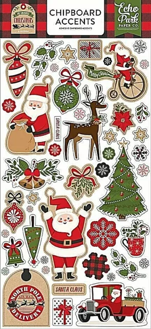 Christmas Santa Reindeer Tree Echo Park My Favorite Christmas Chipboard Accents