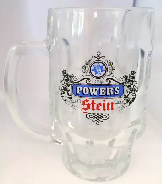 🍺🍺 1990s Power's Beer Stein Mug Logo Etched Dimple Glass Vintage Collectable