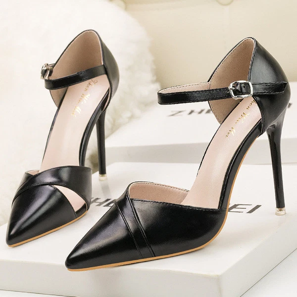 Éscarpins Sandales Femmes 10 Élégant Talons Aiguilles Noir Cuir Synthetique 9637