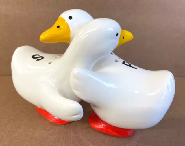 Vintage Ceramic Hugging Ducks Salt and Pepper Shakers