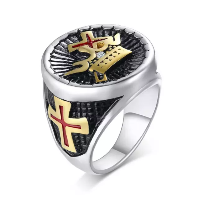 Crusader Knight Templar Crown Masonic Cross Ring Stainless Steel Biker Punk Ring