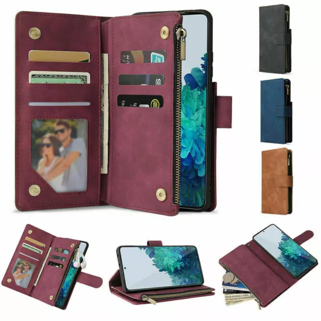 Leather Zip Wallet Case For Google Pixel 3a 4 XL 4a 5a Magnetic Flip Stand Cover