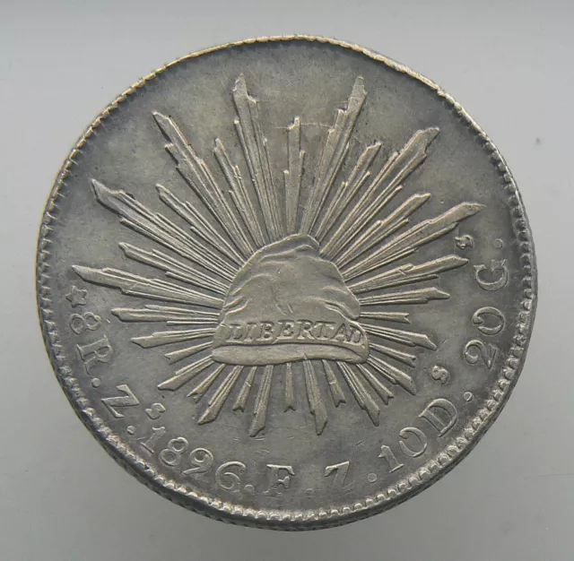 1896 Zs FZ Mexico 8 Reales Silver Libertad Coin Republica Mexicana