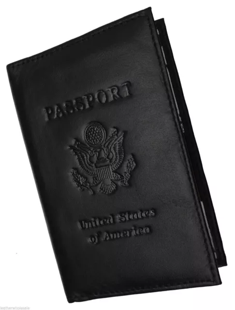 Men's New World Travel Handcrafted Leather Passport Holder Black Cover Case