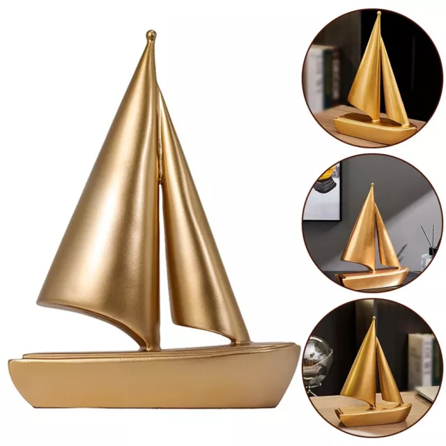 Superior Resin Figurines Golden Sailing Crafts for Interior Sophistication