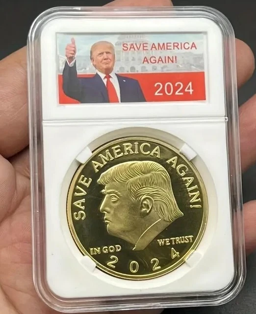 5 PC 2024 President Donald Trump Save America Again! Gold Plated Slabbed Coins