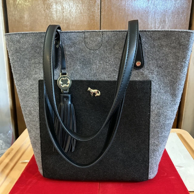 Large Grey/Black Felt Emma Fox Satchel Shoulder Bag with Hang Tag