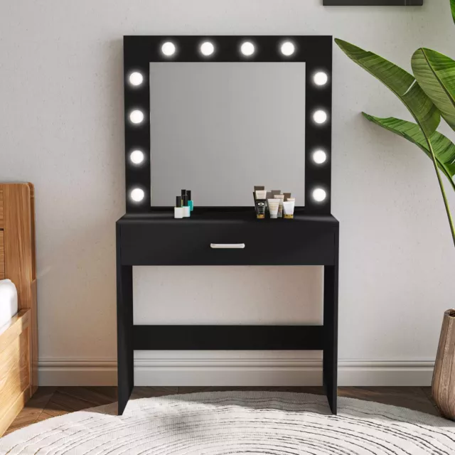 Table de coiffeuse maquillage sonoma avec miroir éclairage led tiroirs  étagères ML DESIGN 490001130 Pas Cher 