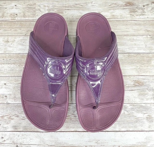 Fitflop Sandals Womens 8 Thong Wedge Purple Patent Leather Slip On Casual Shoea