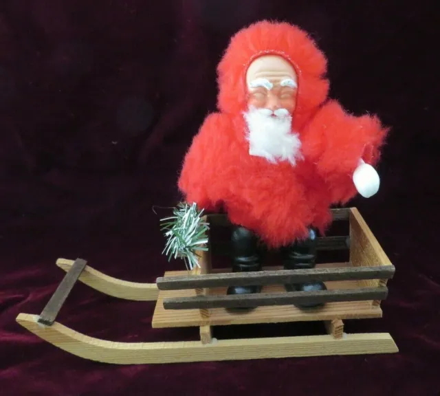 Vintage Celluloid Early Plastic Santa & Wood Sled Figure Made In Western Germany