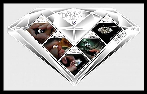029.BELGIUM 2019 Ungewöhnlich Gefärbt Schnitt Diamant Form Briefmarke M/S