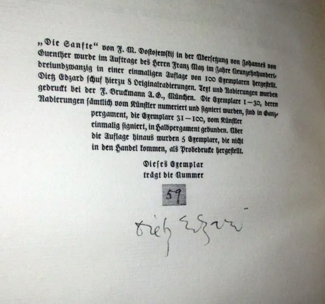 1922 Dostojewski DIE SANFTE Pergament NUMERIERT SIGNIERT Expressionismus signed 3