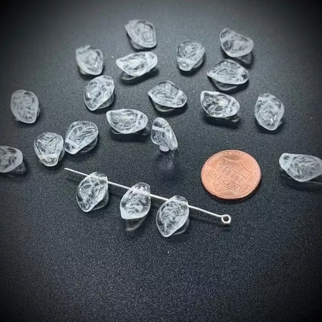 Czech Druk Glass Beads, Small Wavy Leaf Top Hole, 15x10mm, Clear Crystal 20pcs