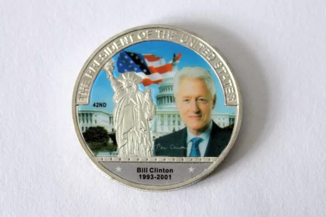 Bill Clinton Silver Plated, Pictured Presidential Medal.