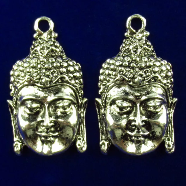 2pcs 48x28x6mm Carved Tibetan Silver Buddha Head Pendant Bead JT112